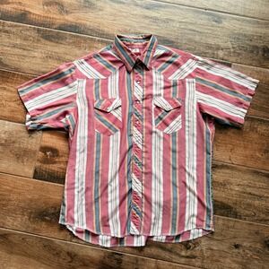 Wrangler Mens VTG Western Stripe Pearl Snap Single Stitch SS Shirt, Red Green,2X